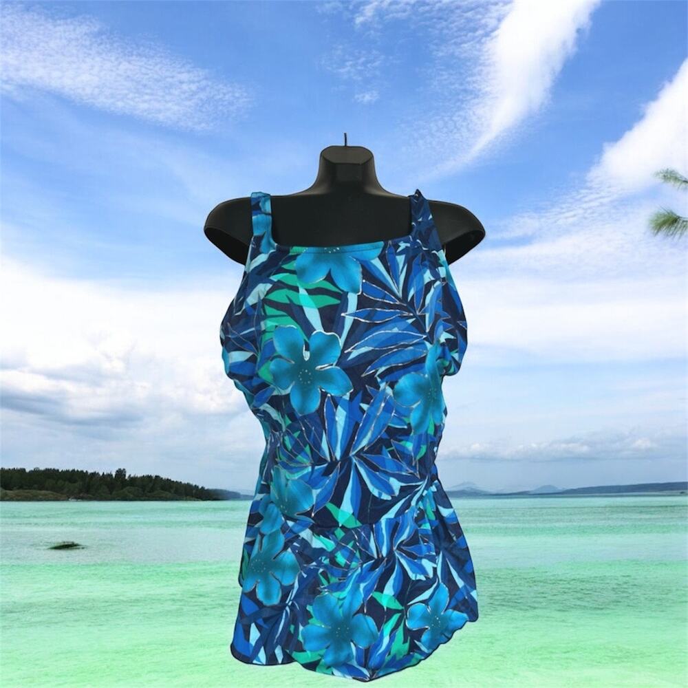 Amoena Tropical Blue Full Bodice Mastectomy One Piece Swimsuit‎ Size 22